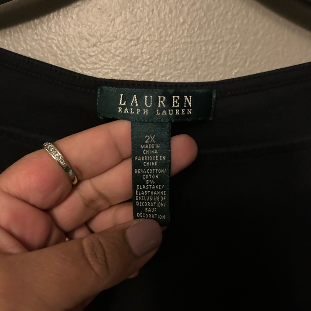 Lauren Ralph Lauren Shirt - black round neck short sleeve cotton basic top - Picture 3 of 8